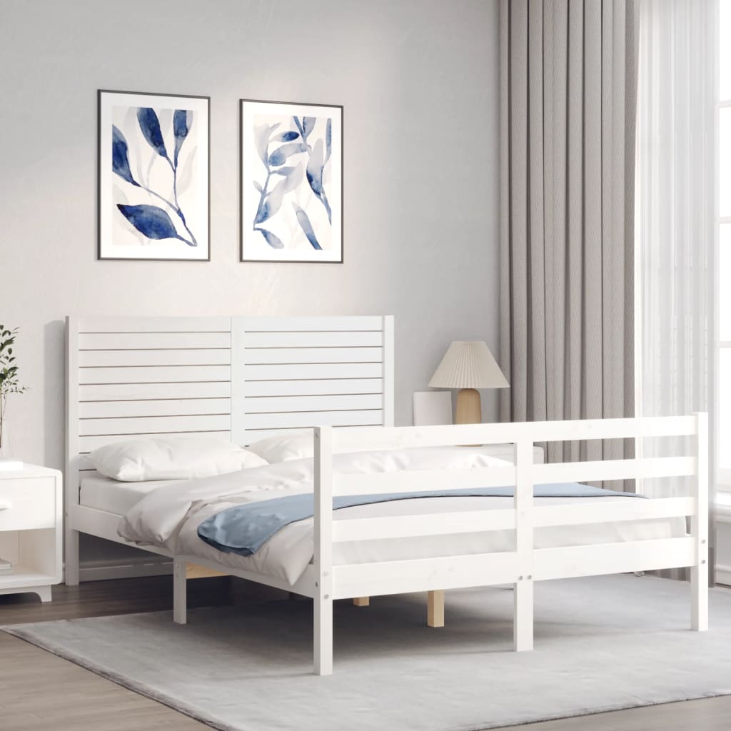 vidaXL Bedframe met hoofdbord massief hout wit 120x200 cm afbeelding