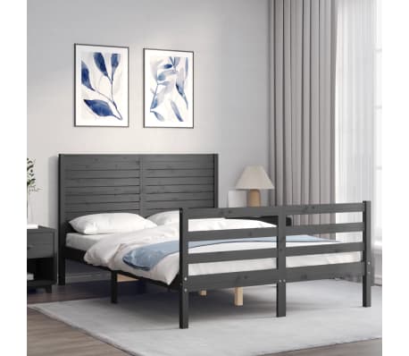 vidaXL Lovos rėmas su galvūgaliu, pilkas, 120x200cm, medienos masyvas