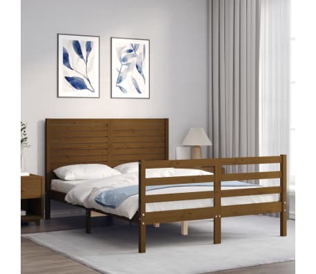 vidaXL Lovos rėmas su galvūgaliu, rudas, 120x200cm, medienos masyvas