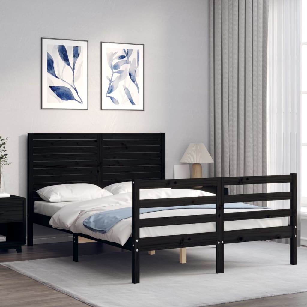 vidaXL Estructura de cama con cabecero madera maciza negro 120x200 cm