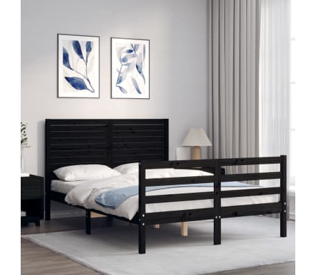 vidaXL Estructura de cama con cabecero madera maciza negro 120x200 cm