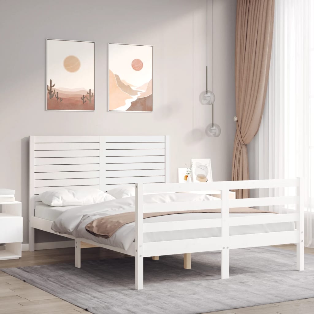 vidaXL Cadru de pat cu tăblie, alb, 140x200 cm, lemn masiv 