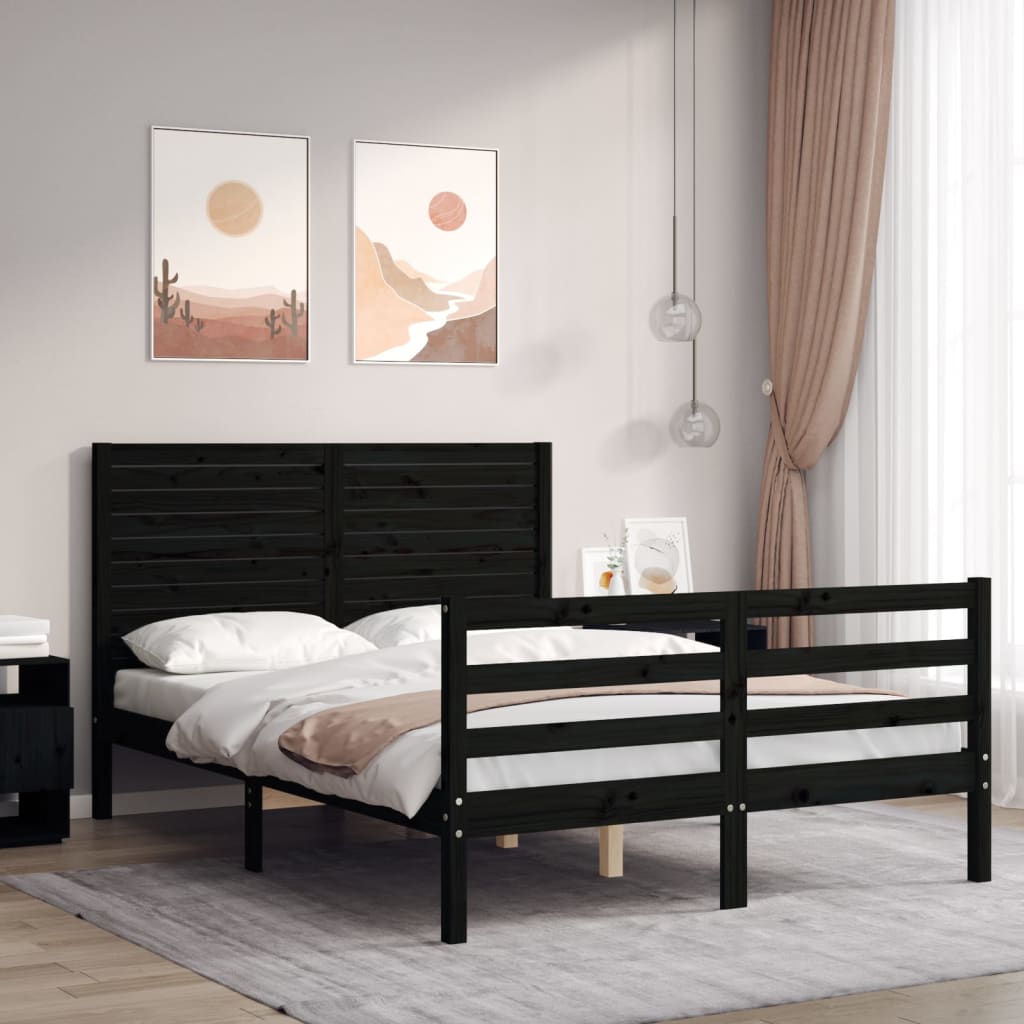 Rám postele s čelem černý 140 x 200 cm masivní dřevo