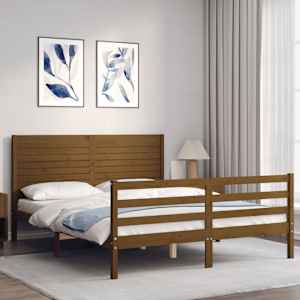 vidaXL Lovos rėmas su galvūgaliu, rudas, medienos masyvas, didelis