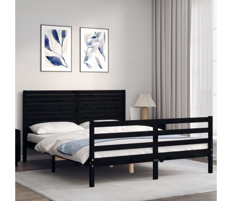 vidaXL Lovos rėmas su galvūgaliu, juodas, medienos masyvas, didelis