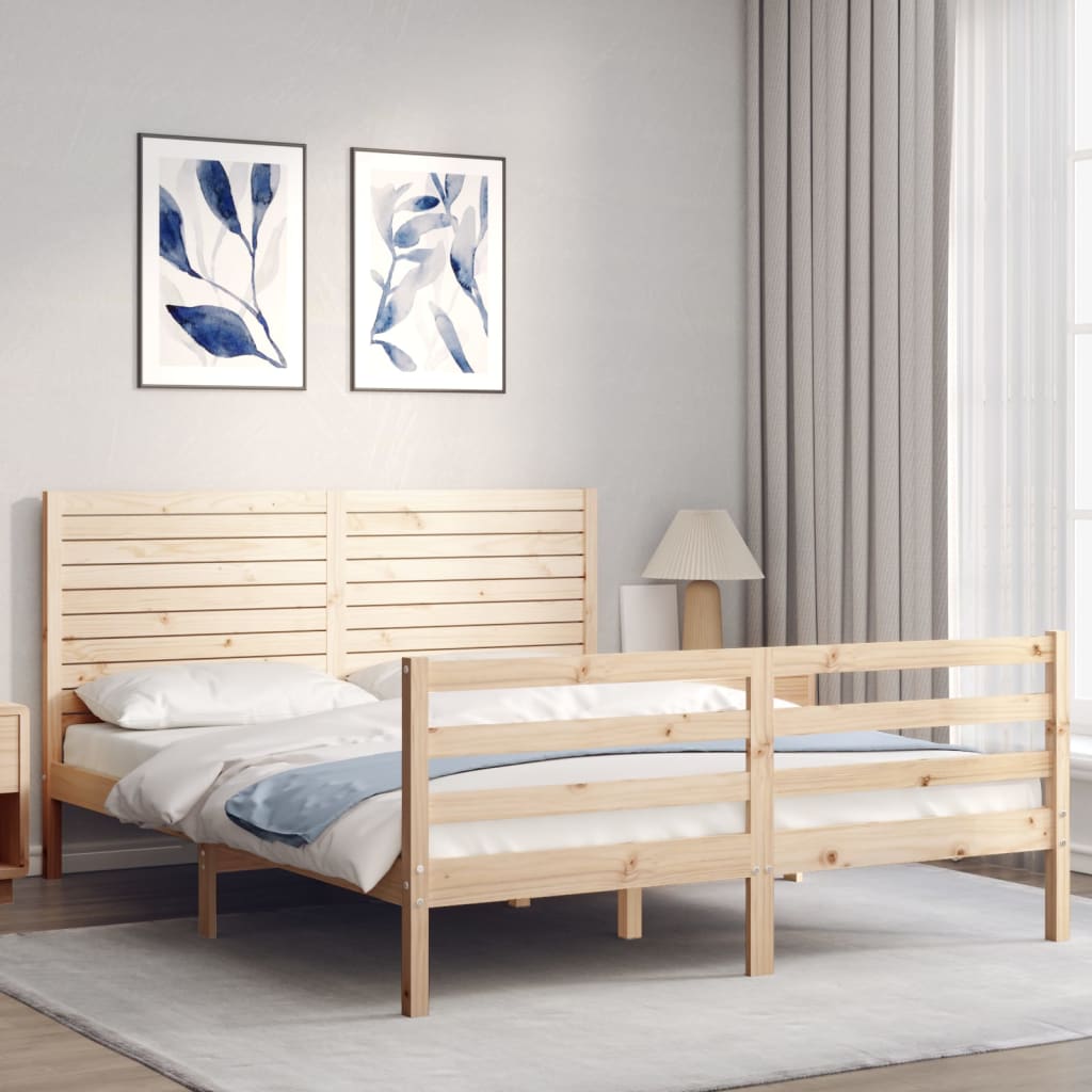 vidaXL Bedframe met hoofdbord massief hout 160x200 cm afbeelding