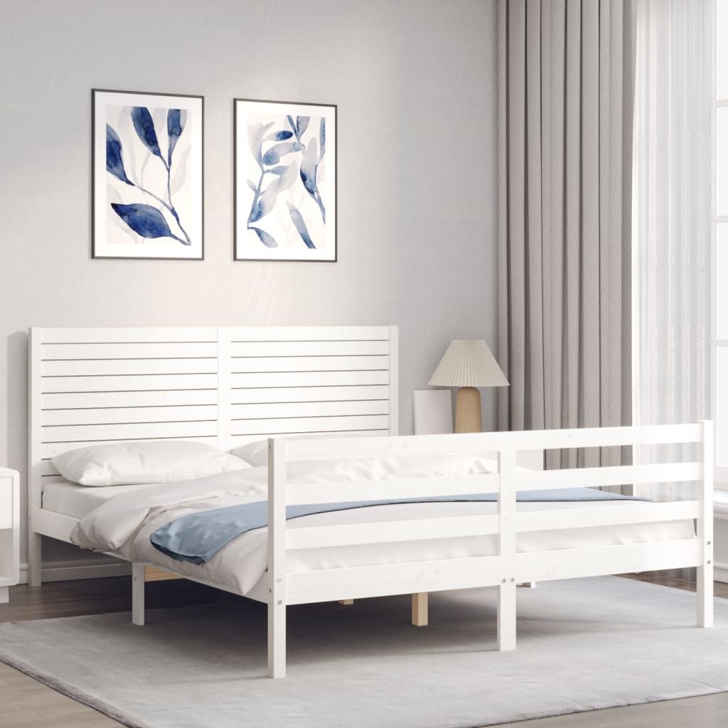 vidaXL Bedframe met hoofdbord massief hout wit 160x200 cm afbeelding