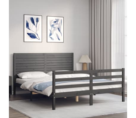 vidaXL Lovos rėmas su galvūgaliu, pilkas, 160x200cm, medienos masyvas