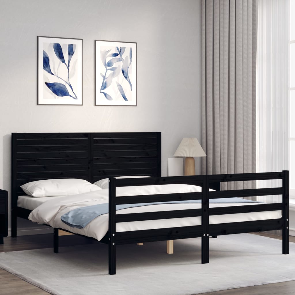 vidaXL Bed Frame with Headboard Black 160x200 cm Solid Wood
