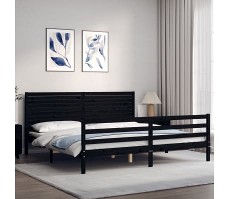 vidaXL Lovos rėmas su galvūgaliu, juodas, mediena, itin didelis