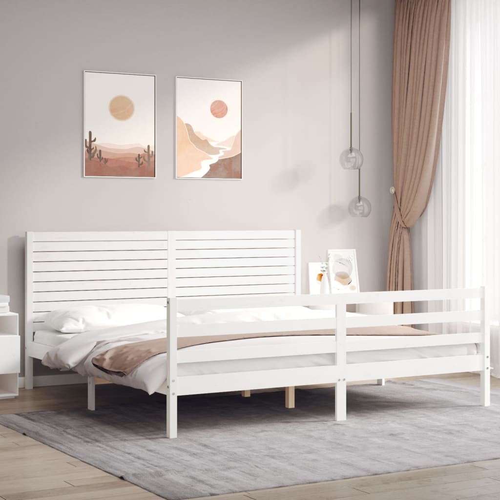 Rám postele s čelem bílý 200 x 200 cm masivní dřevo