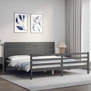 vidaXL Massivholzbett mit Kopfteil Grau 200x200 cm