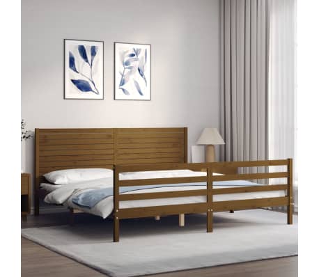 vidaXL Lovos rėmas su galvūgaliu, rudas, 200x200cm, medienos masyvas