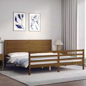 vidaXL Lovos rėmas su galvūgaliu, rudas, 200x200cm, medienos masyvas