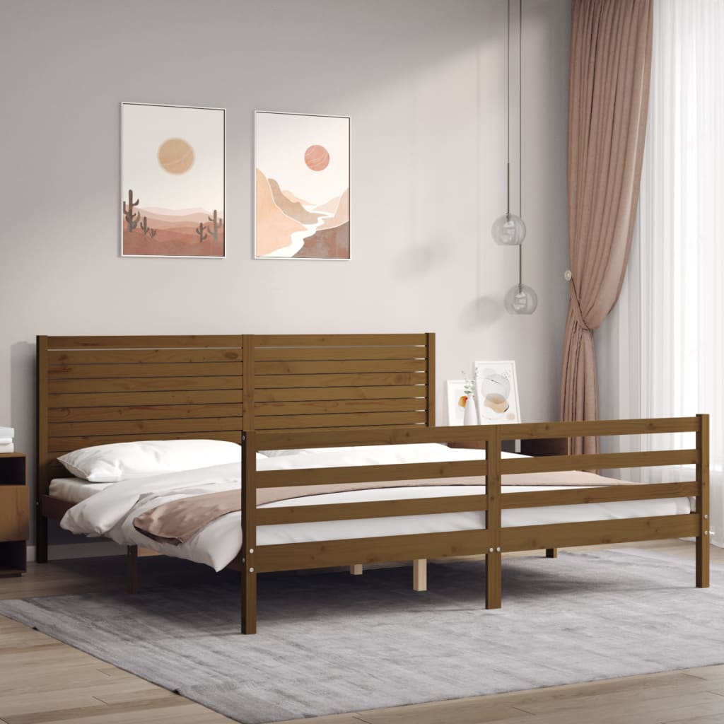 vidaXL Cadru pat cu tăblie, maro miere, 200×200 cm, lemn masiv vidaXL imagine 2022