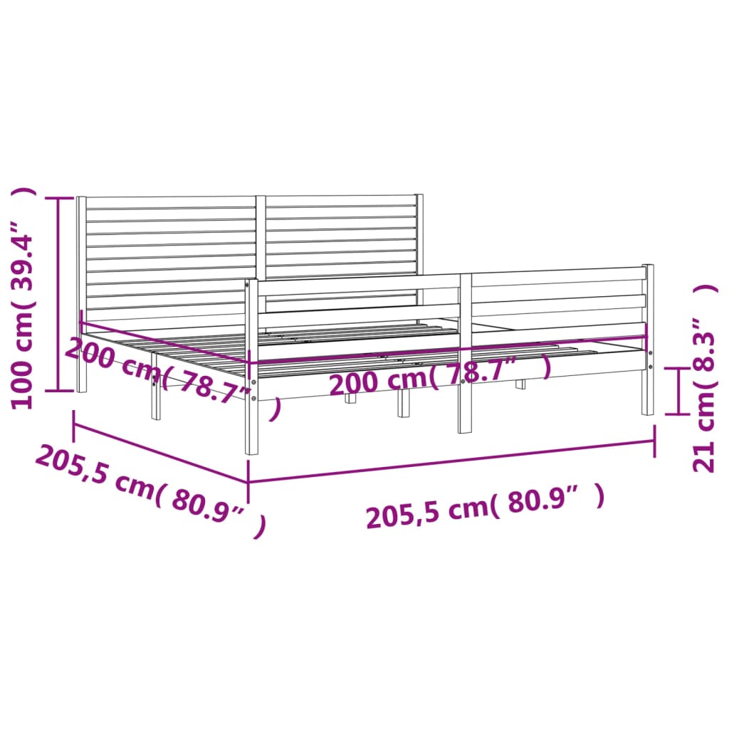 Cadru pat cu tăblie 200x200 cm, negru, lemn masiv