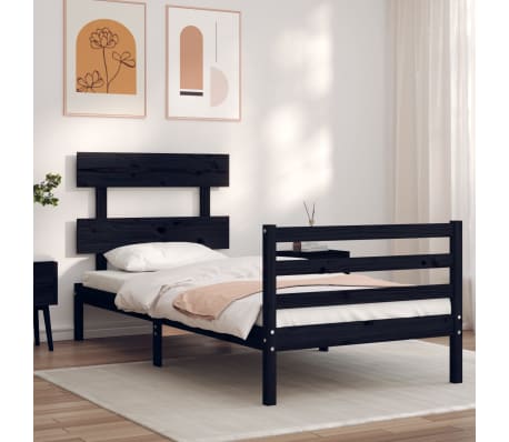 vidaXL Lovos rėmas su galvūgaliu, juodas, mediena, mažas vienvietis