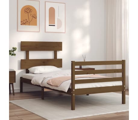 vidaXL Lovos rėmas su galvūgaliu, rudas, medienos masyvas, vienvietis