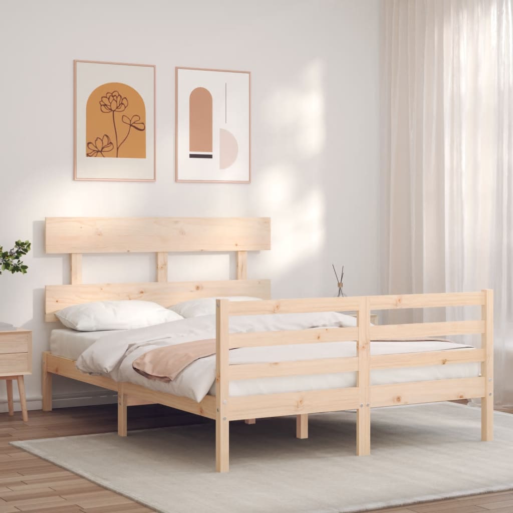 vidaXL Bedframe met hoofdbord massief hout 140x190 cm afbeelding