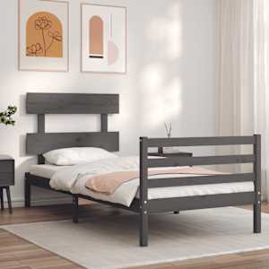 vidaXL Πλαίσιο Κρεβατιού με Κεφαλάρι Γκρι 90x200 εκ Μασίφ Ξύλο