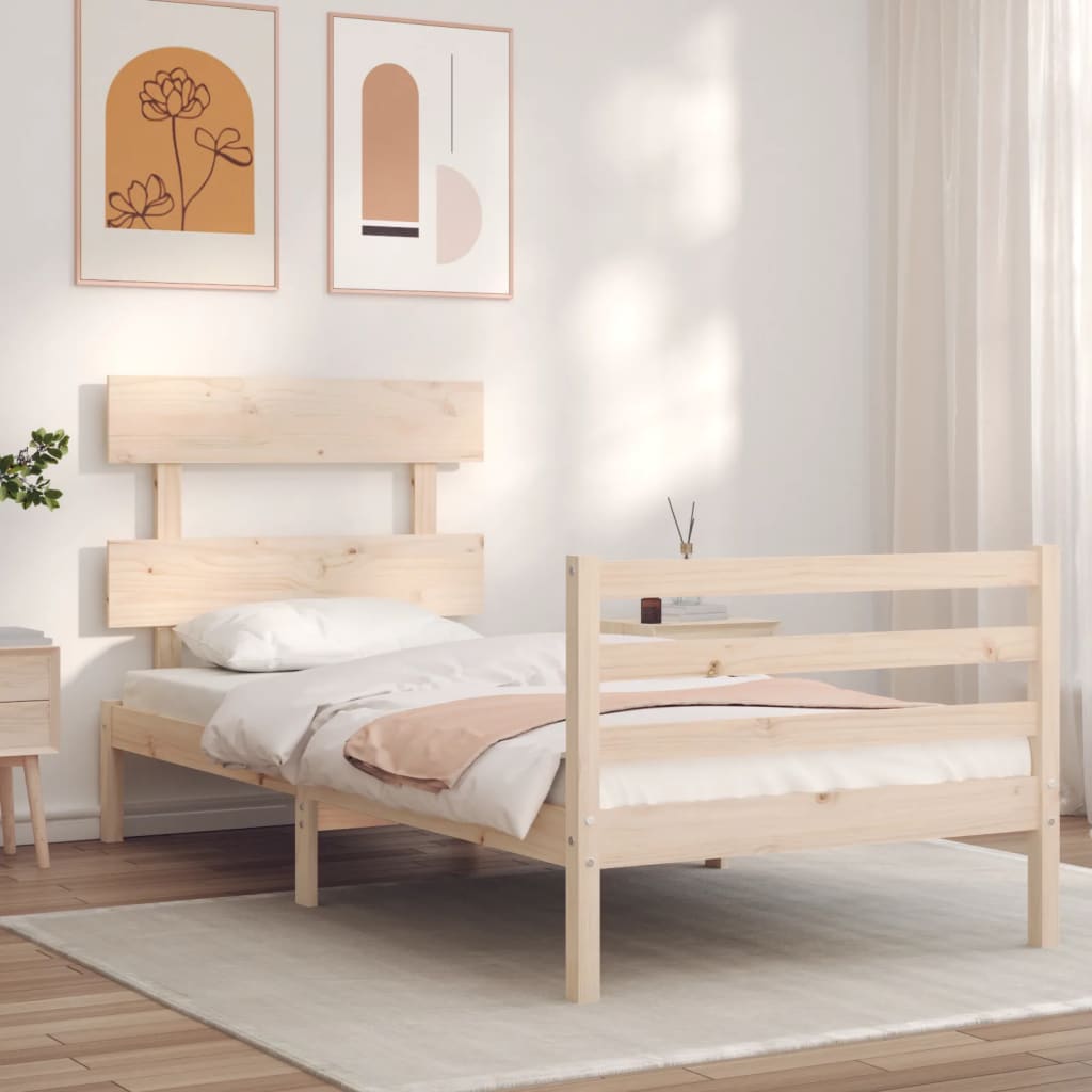 vidaXL Estrutura de cama com cabeceira 100x200 cm madeira maciça