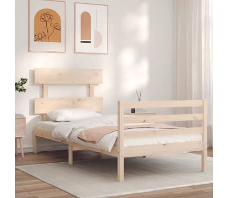 vidaXL Estrutura de cama com cabeceira 100x200 cm madeira maciça