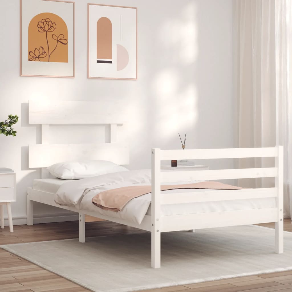 vidaXL Bedframe met hoofdbord massief hout wit 100x200 cm afbeelding
