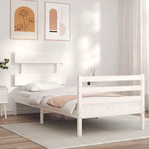 Rám postele s čelem bílý 100 x 200 cm masivní dřevo - obrázek 3