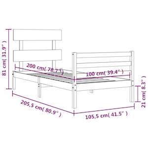 Rám postele s čelem bílý 100 x 200 cm masivní dřevo - obrázek 12