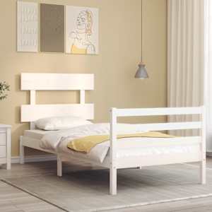 Rám postele s čelem bílý 100 x 200 cm masivní dřevo - obrázek 1