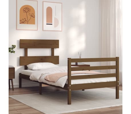vidaXL Lovos rėmas su galvūgaliu, rudas, 100x200cm, medienos masyvas