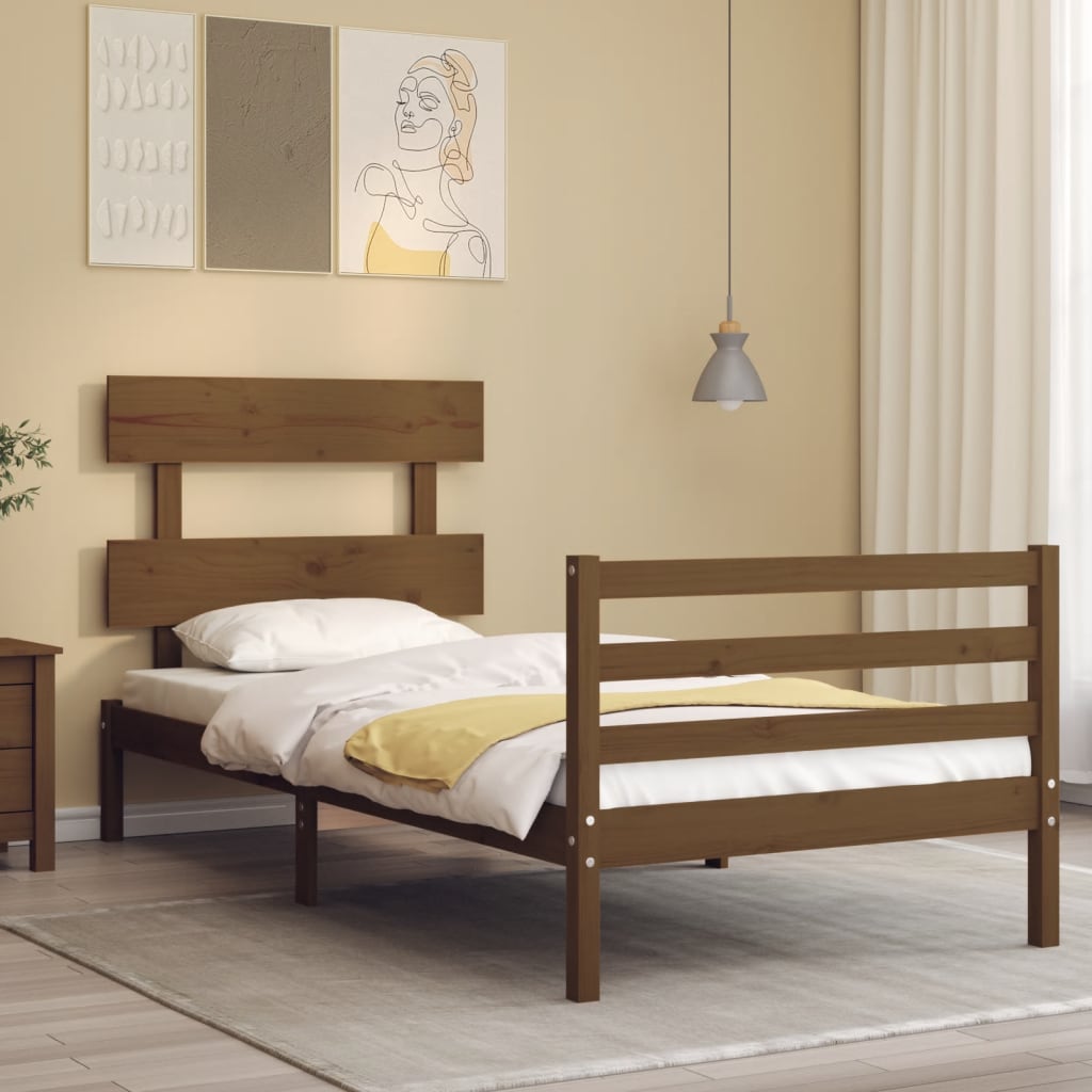 Rám postele s čelem medově hnědý 100 x 200 cm masivní dřevo