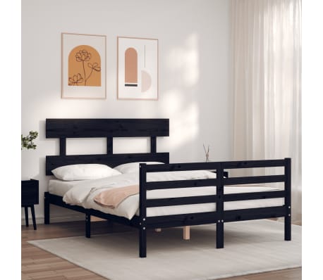 vidaXL Estrutura de cama com cabeceira 120x200cm madeira maciçao preto