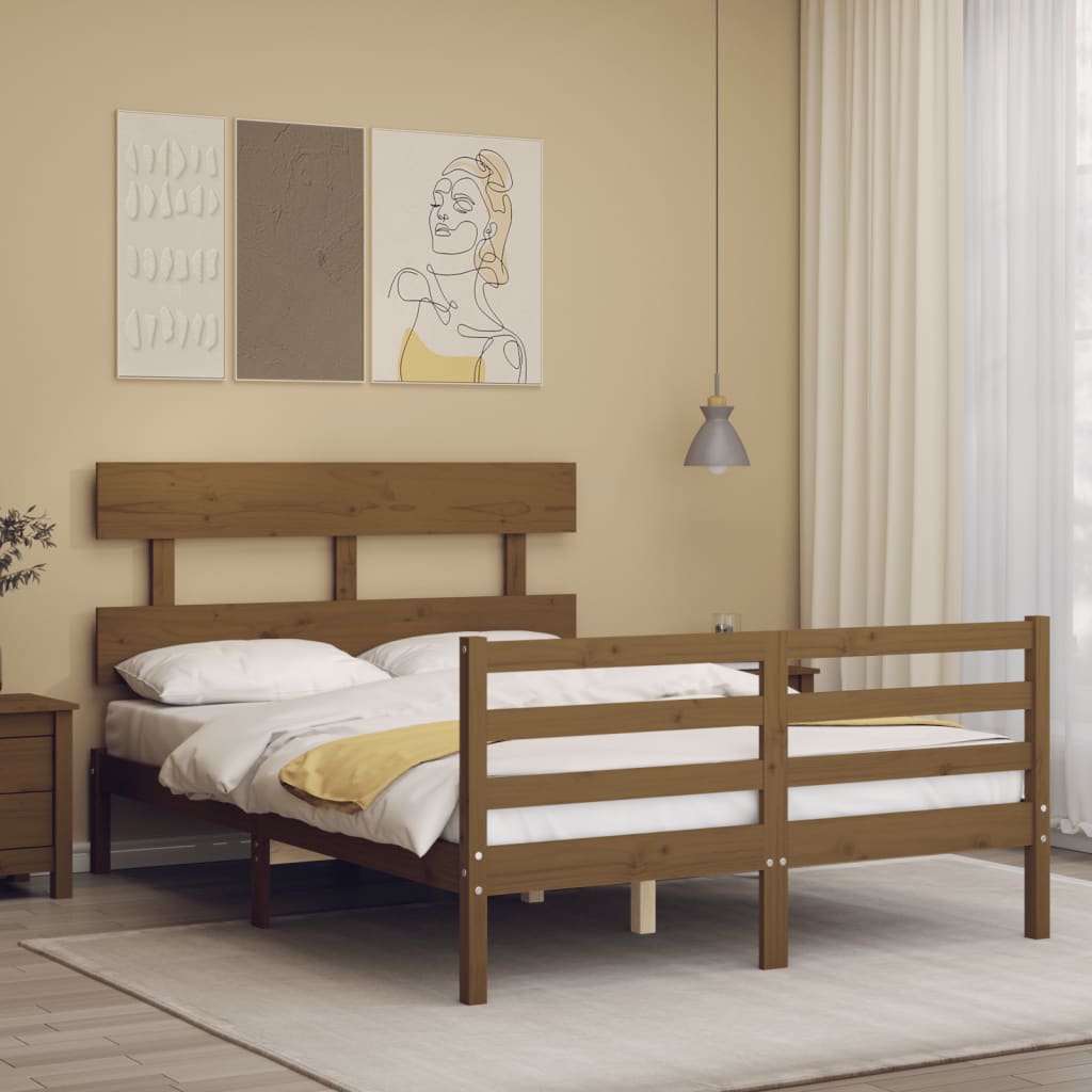 Rám postele s čelem medově hnědý 140 x 200 cm masivní dřevo