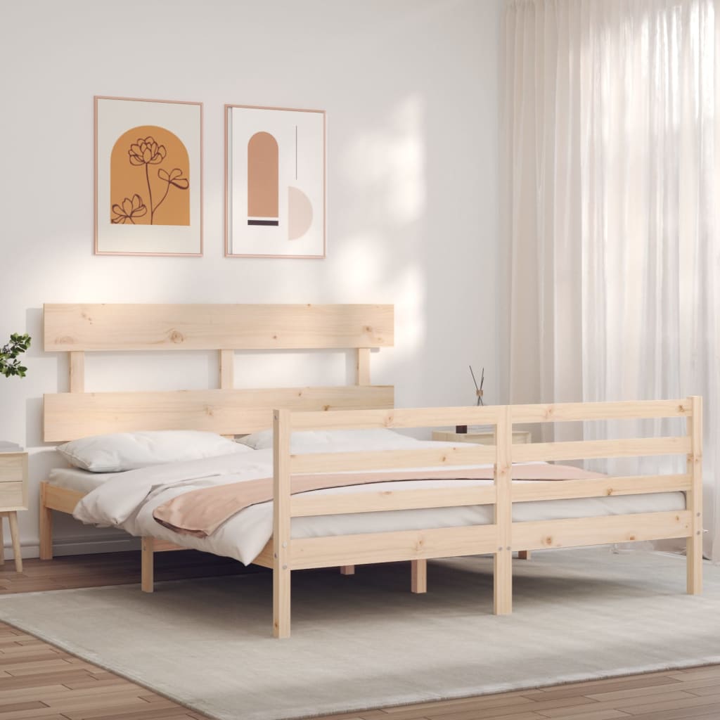 vidaXL Bedframe met hoofdbord massief hout afbeelding