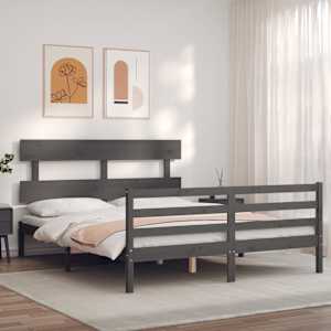 vidaXL Lovos rėmas su galvūgaliu, pilkas, medienos masyvas, didelis