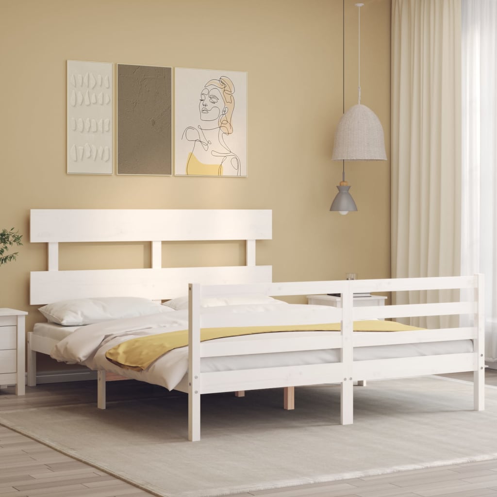 Rám postele s čelem bílý 160 x 200 cm masivní dřevo
