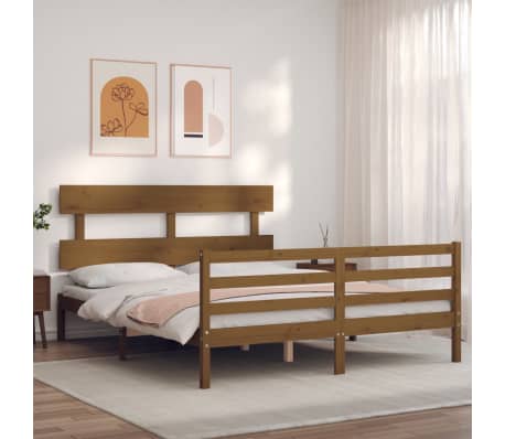 vidaXL Lovos rėmas su galvūgaliu, rudas, 160x200cm, medienos masyvas