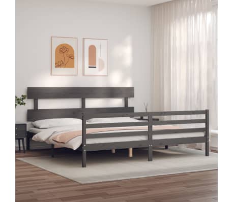 vidaXL Lovos rėmas su galvūgaliu, pilkas, mediena, itin didelis