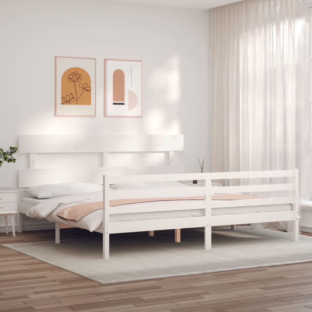 vidaXL Bedframe met hoofdbord massief hout wit 200x200 cm afbeelding
