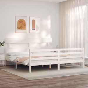 Rám postele s čelem bílý 200 x 200 cm masivní dřevo - obrázek 3