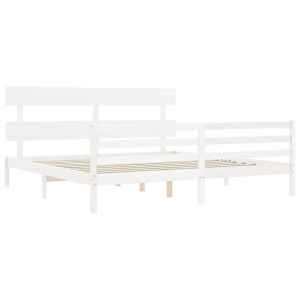 Rám postele s čelem bílý 200 x 200 cm masivní dřevo - obrázek 5