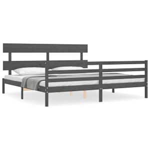 Rám postele s čelem šedý 200 x 200 cm masivní dřevo - obrázek 2