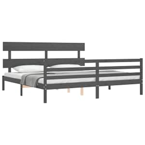 Rám postele s čelem šedý 200 x 200 cm masivní dřevo - obrázek 4