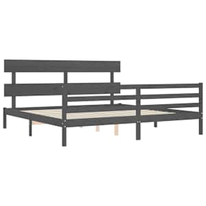 Rám postele s čelem šedý 200 x 200 cm masivní dřevo - obrázek 5