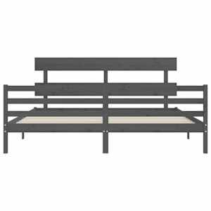 Rám postele s čelem šedý 200 x 200 cm masivní dřevo - obrázek 6
