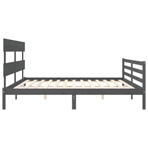 Rám postele s čelem šedý 200 x 200 cm masivní dřevo - obrázek 7