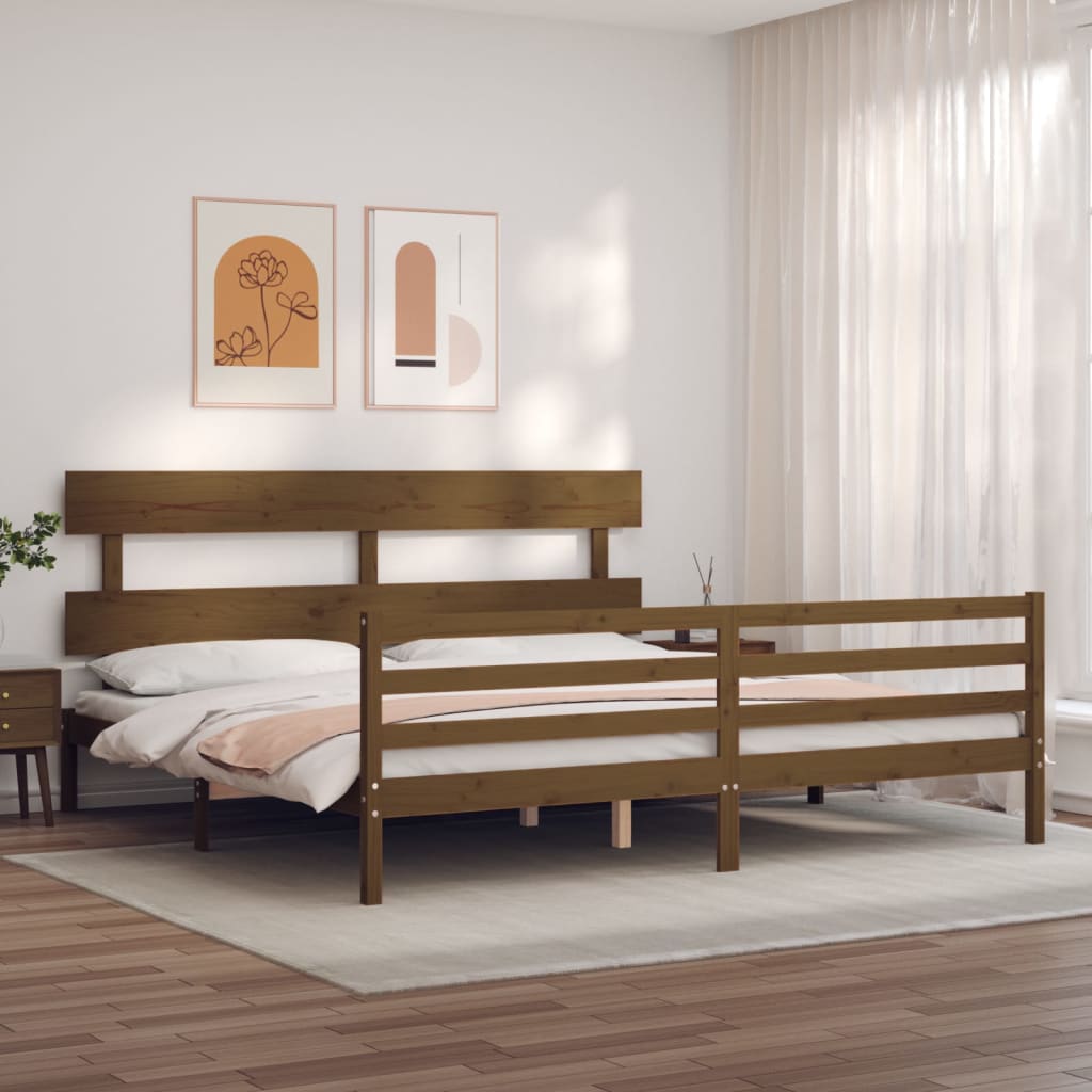 vidaXL Bedframe met hoofdbord massief hout honingbruin 200x200 cm afbeelding