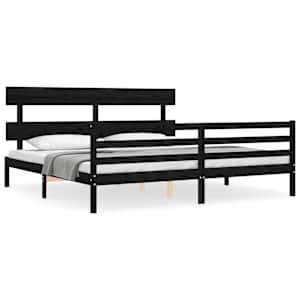 Rám postele s čelem černý 200 x 200 cm masivní dřevo - obrázek 2