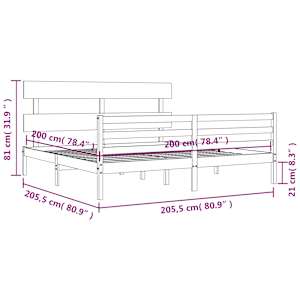 Rám postele s čelem černý 200 x 200 cm masivní dřevo - obrázek 12
